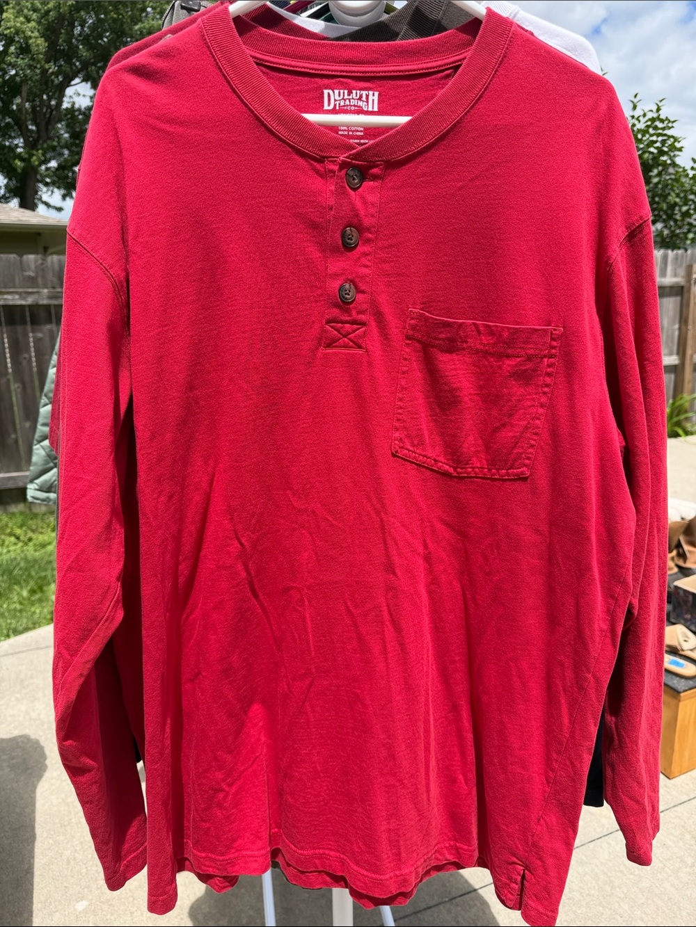 Duluth Trading Co Red Long-Sleeve Henley with Chest Pocket